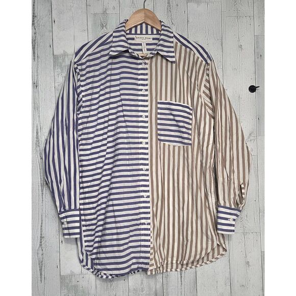 Apiece Apart Oversized Striped Preppy Blokecore Colorblock Button Down Sz. S - Picture 2 of 6
